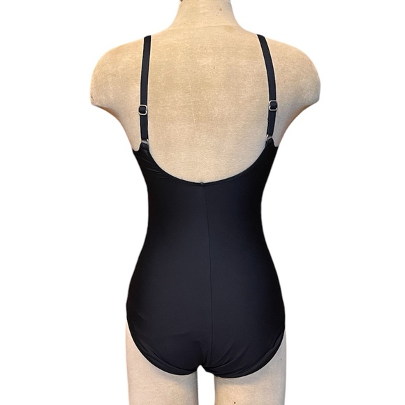 Dana Buchman Swimsuit Black One Piece Hawaiian Floral Animal Print 10 - Picture 2 of 6